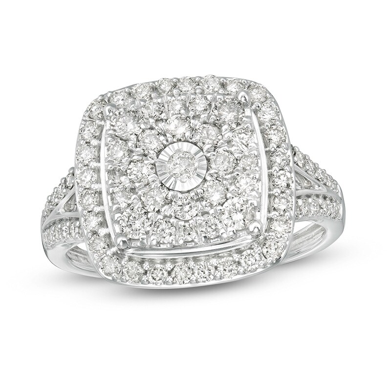 Main Image 1 of Previously Owned - 1 CT. T.W. Composite Diamond Cushion Frame Split Shank Ring in 10K White Gold