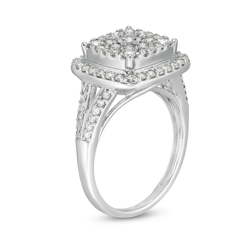 Main Image 2 of Previously Owned - 1 CT. T.W. Composite Diamond Cushion Frame Split Shank Ring in 10K White Gold
