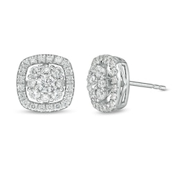 Previously Owned - 1 CT. T.W.  Lab-Grown Diamond Cushion Frame Stud Earrings in 14K White Gold (F/SI2)