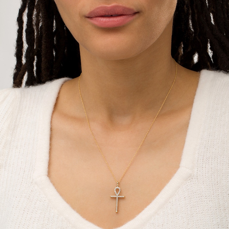 Main Image 2 of Previously Owned - 1/3 CT. T.W. Diamond Ankh Cross Pendant in 10K Gold