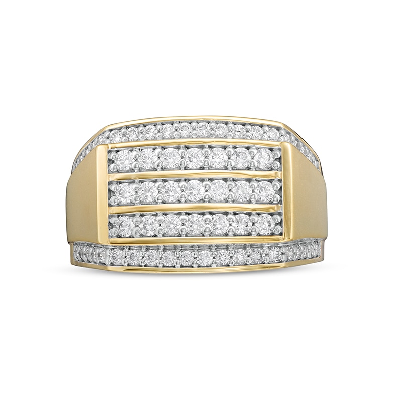Main Image 1 of Previously Owned - Men's 1-1/4 CT. T.W. Diamond Triple Row Rectangle-Top Border Ring in 10K Gold