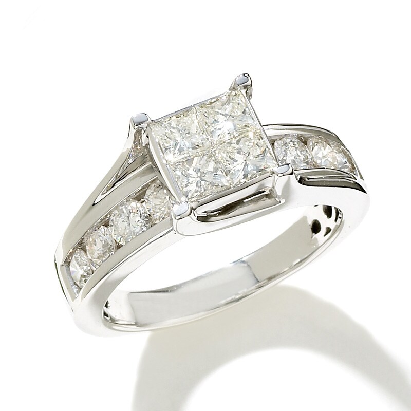 Main Image 1 of Previously Owned - 1-1/2 CT. T.W. Quad Square-Cut Diamond Engagement Bridge Ring in 14K White Gold