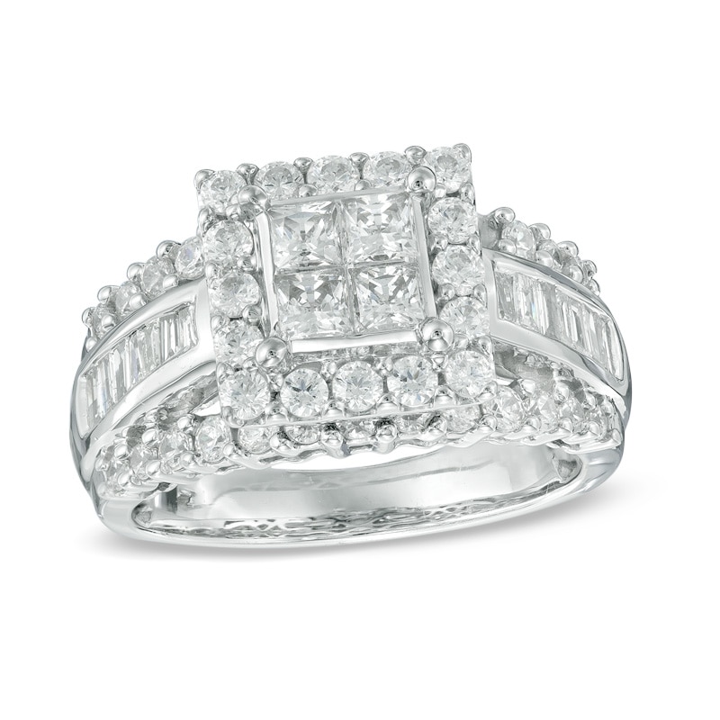 Previously Owned - 1-3/4 CT. T.W. Quad Princess-Cut Diamond Frame Engagement Ring in 14K White Gold