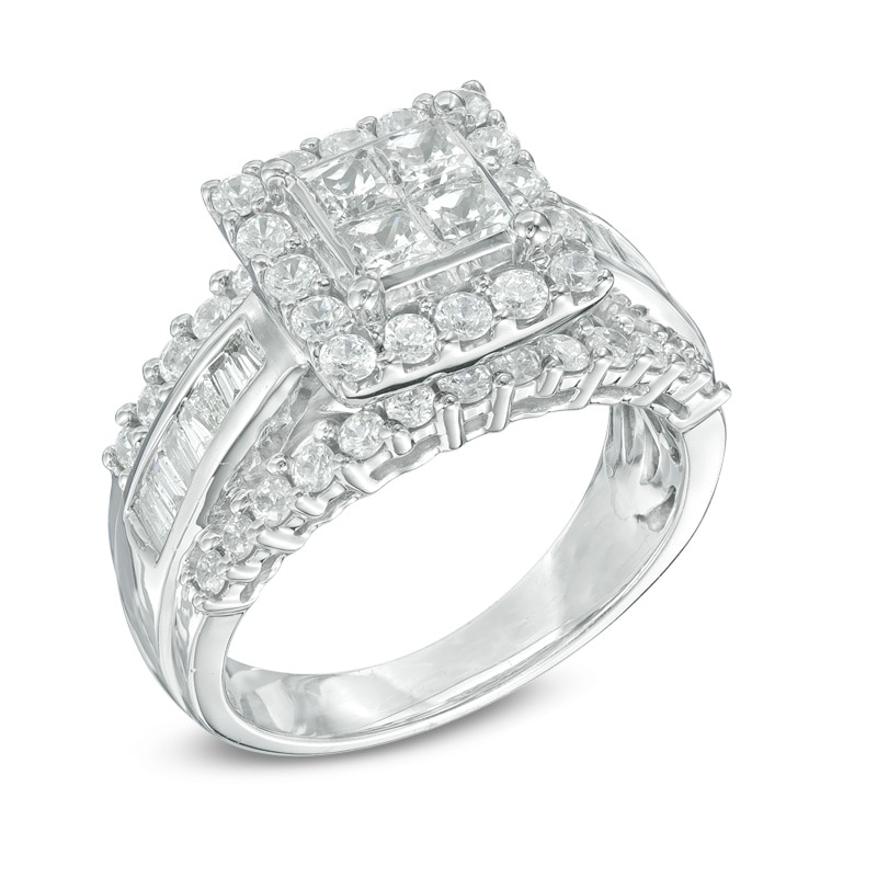 Previously Owned - 1-3/4 CT. T.W. Quad Princess-Cut Diamond Frame Engagement Ring in 14K White Gold