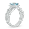 Thumbnail Image 2 of Previously Owned - Cushion-Cut Aquamarine and 1/3 CT. T.W. Diamond Three Piece Bridal Set in 14K White Gold