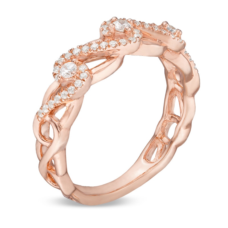 Main Image 3 of Previously Owned - 1/4 CT. T.W. Diamond Wave Anniversary Band in 14K Rose Gold