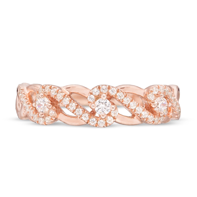 Main Image 4 of Previously Owned - 1/4 CT. T.W. Diamond Wave Anniversary Band in 14K Rose Gold