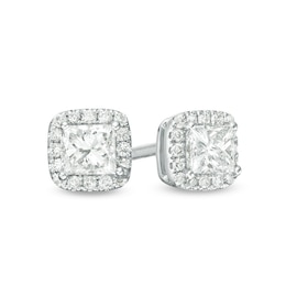Previously Owned - 1/2 CT. T.W.  Princess-Cut Diamond Frame Stud Earrings in 14K White Gold (I/SI2)