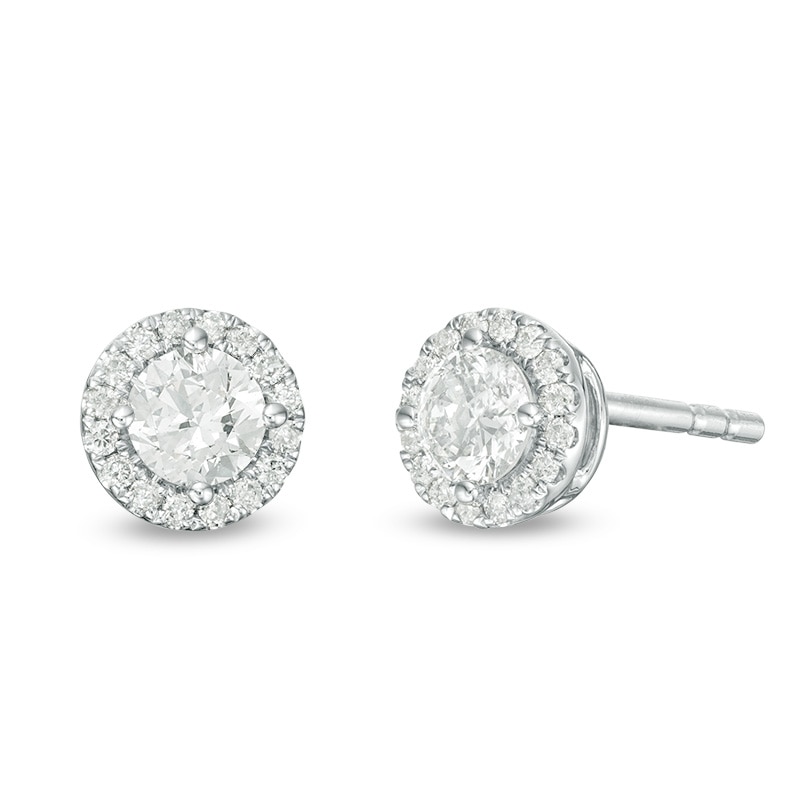 Main Image 1 of Previously Owned - 1/2 CT. T.W.  Diamond Frame Stud Earrings in 14K White Gold (I/SI2)