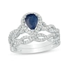 Thumbnail Image 1 of Previously Owned - Pear-Shaped Blue Sapphire and 3/8 CT. T.W. Diamond Frame Twist Bridal Set in 14K White Gold