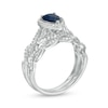 Thumbnail Image 3 of Previously Owned - Pear-Shaped Blue Sapphire and 3/8 CT. T.W. Diamond Frame Twist Bridal Set in 14K White Gold