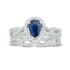 Thumbnail Image 4 of Previously Owned - Pear-Shaped Blue Sapphire and 3/8 CT. T.W. Diamond Frame Twist Bridal Set in 14K White Gold