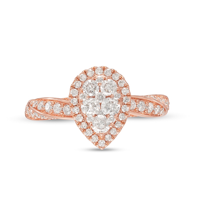 Previously Owned - 1 CT. T.W. Composite Pear Diamond Frame Twist Shank Engagement Ring in 14K Rose Gold