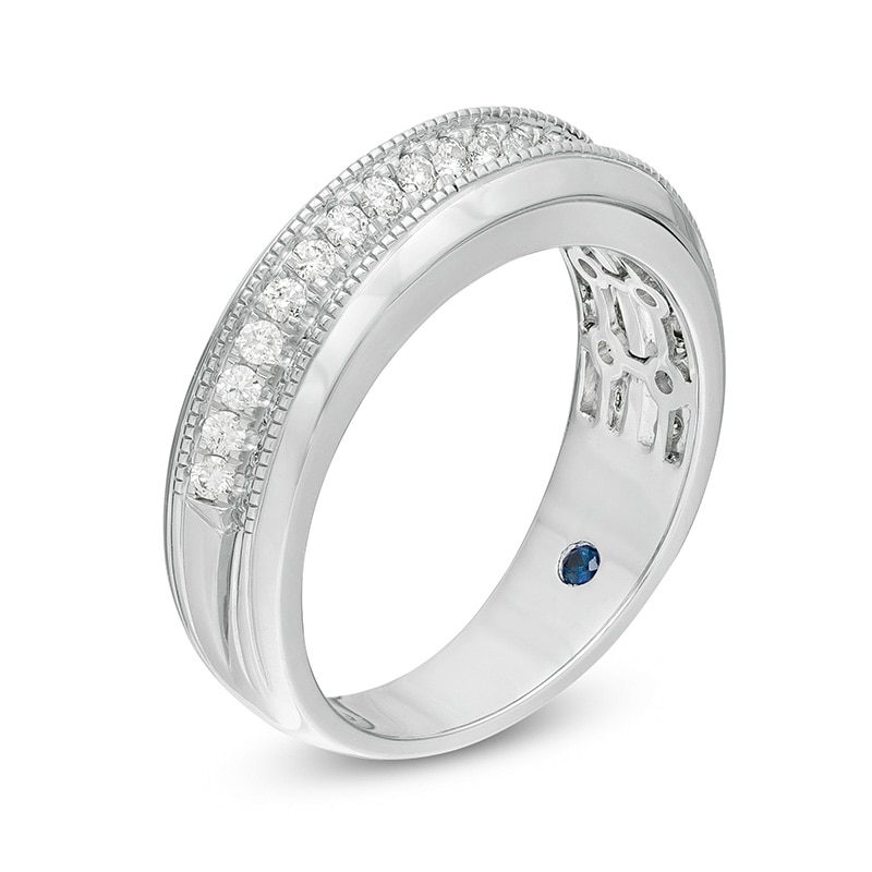 Main Image 2 of Previously Owned - Vera Wang Men's 5/8 CT. T.W. Diamond Two Row Wedding Band in 14K White Gold