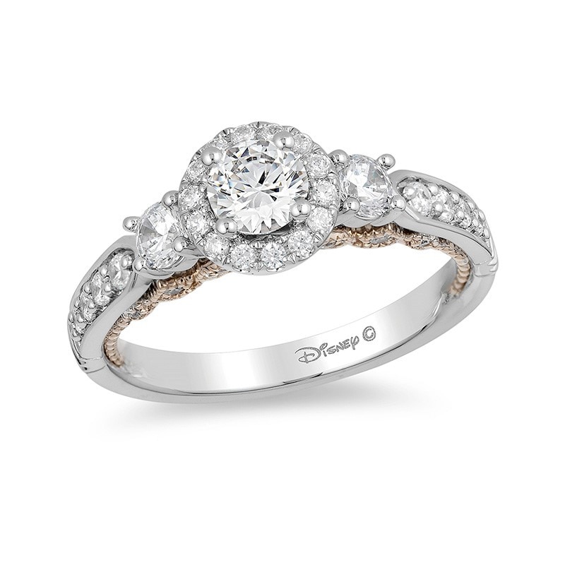 Main Image 1 of Previously Owned - Enchanted Disney Jasmine 1 CT. T.W. Diamond Three Stone Engagement Ring in 14K White Gold