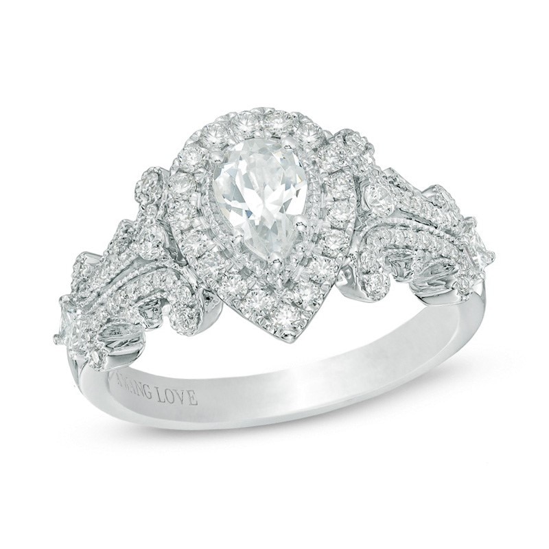 Main Image 1 of Previously Owned - Vera Wang Love Collection 1 CT. T.W. Pear-Shaped Diamond Frame Engagement Ring in 14K White Gold