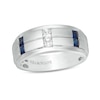 Thumbnail Image 1 of Previously Owned - Vera Wang Men's 1/4 CT. T.W. Square-Cut Diamond and Sapphire Band in 14K White Gold
