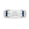 Thumbnail Image 4 of Previously Owned - Vera Wang Men's 1/4 CT. T.W. Square-Cut Diamond and Sapphire Band in 14K White Gold