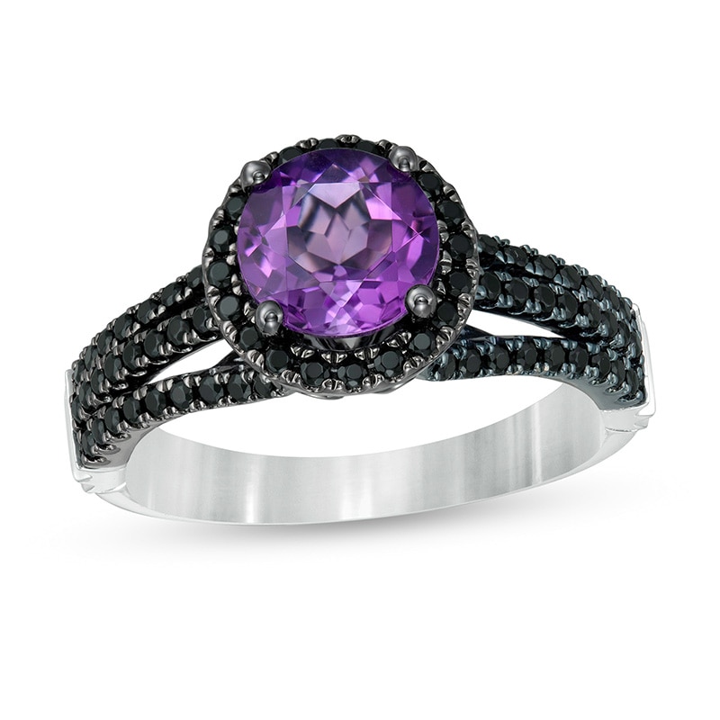 Main Image 1 of Previously Owned - Enchanted Disney Villains Ursula Amethyst and 1/2 CT. T.W. Black Diamond Ring in 14K White Gold