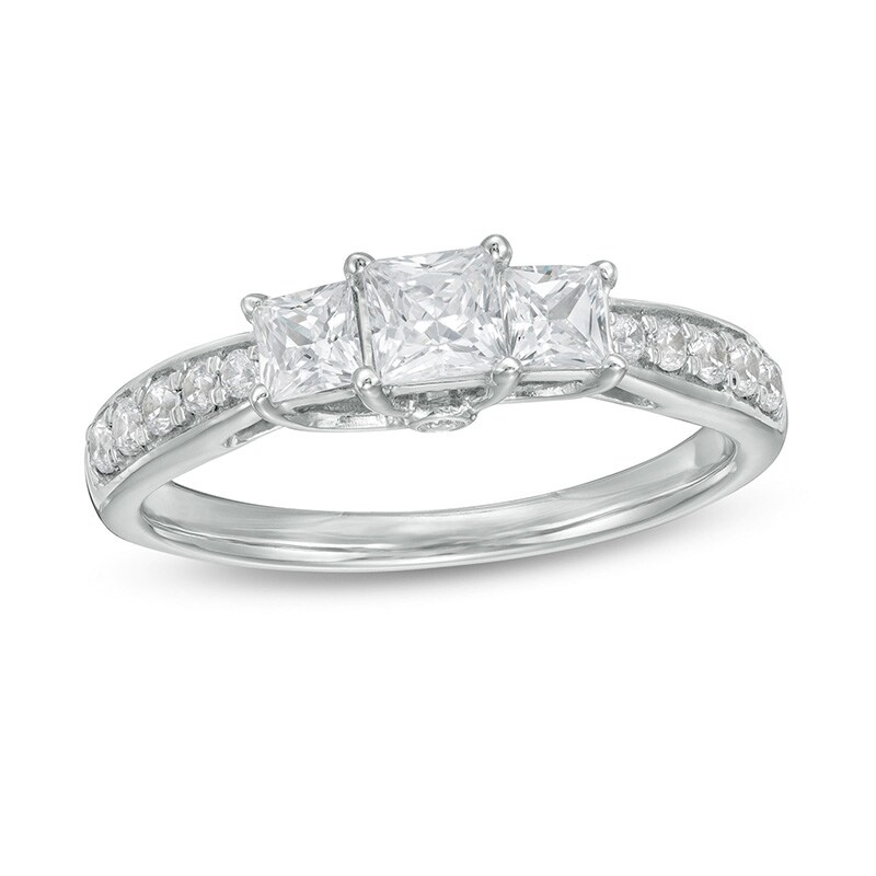 Main Image 1 of Previously Owned - 1 CT. T.W. Princess-Cut Diamond Past Present Future® Engagement Ring in 10K White Gold