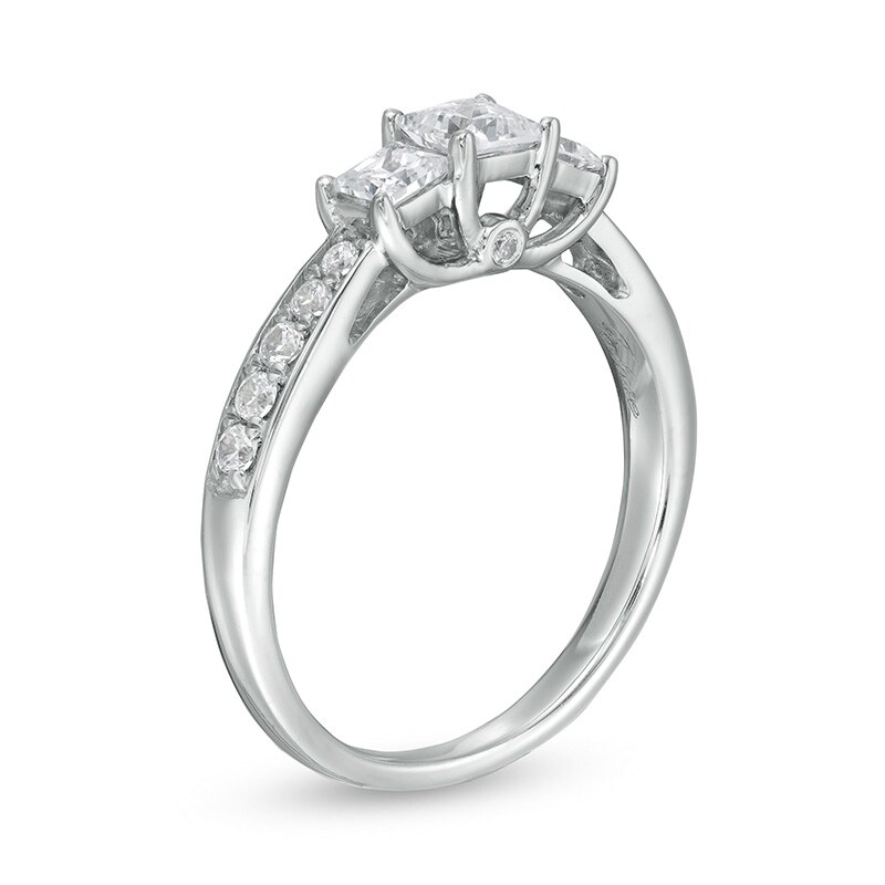 Main Image 3 of Previously Owned - 1 CT. T.W. Princess-Cut Diamond Past Present Future® Engagement Ring in 10K White Gold