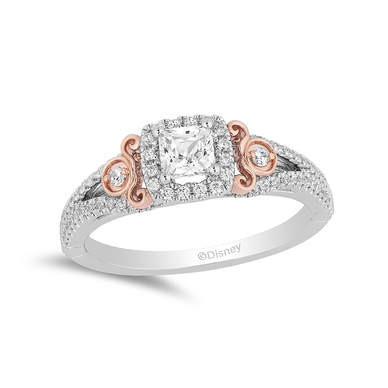 Main Image 1 of Previously Owned - Enchanted Disney Cinderella 3/4 CT. T.W. Diamond Carriage Split Shank Ring in 14K Two-Tone Gold