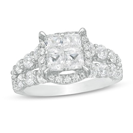 Previously Owned - 3 CT. T.W. Princess-Cut Quad Diamond Frame Split Shank Engagement Ring in 14K White Gold