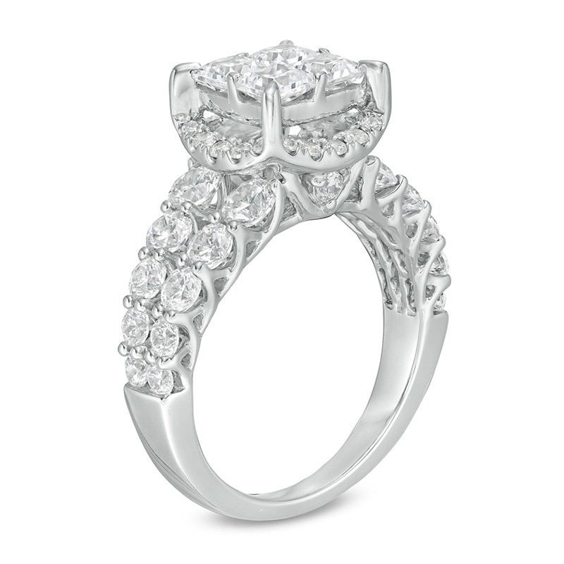 Main Image 3 of Previously Owned - 3 CT. T.W. Princess-Cut Quad Diamond Frame Split Shank Engagement Ring in 14K White Gold