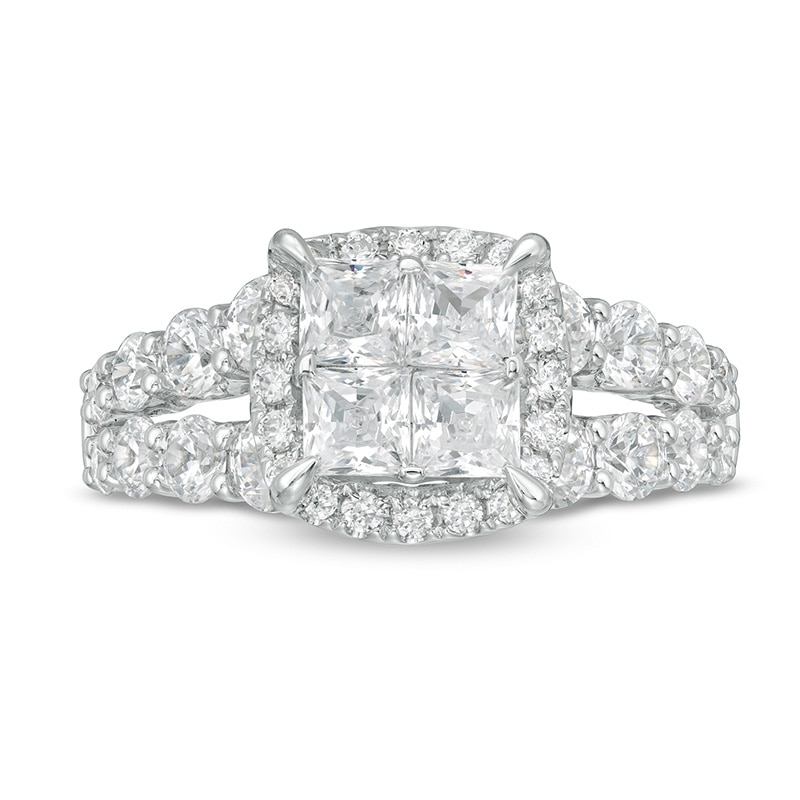 Main Image 4 of Previously Owned - 3 CT. T.W. Princess-Cut Quad Diamond Frame Split Shank Engagement Ring in 14K White Gold