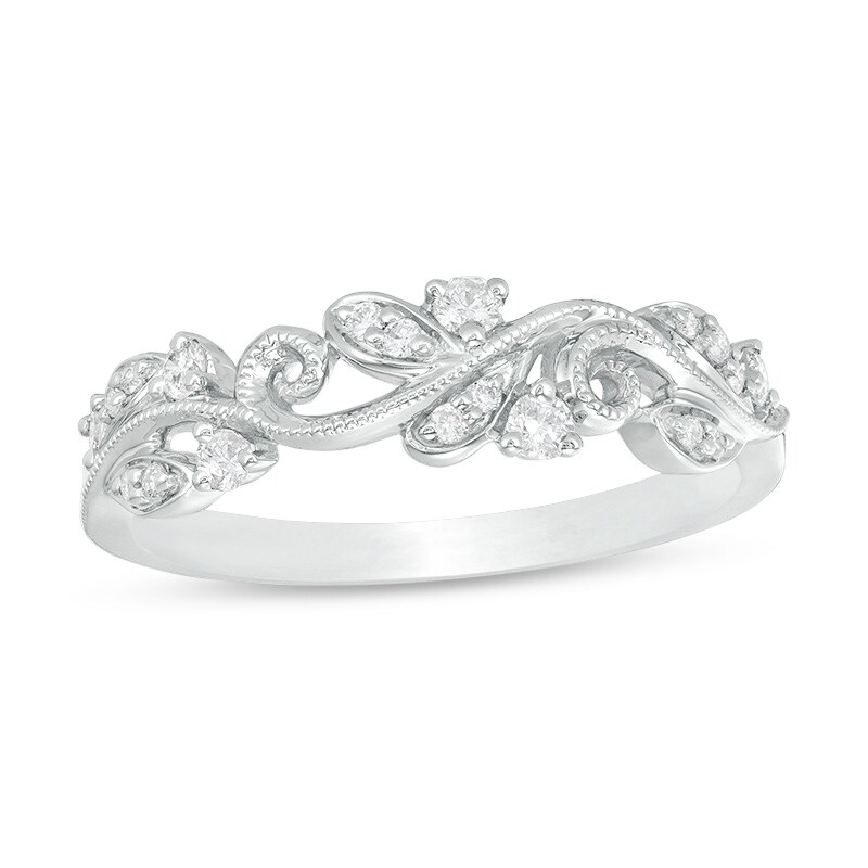 Main Image 1 of Previously Owned - 1/5 CT. T.W. Diamond Vine Vintage-Style Band in 10K White Gold