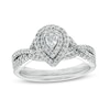 Thumbnail Image 1 of Previously Owned - 5/8 CT. T.W. Pear-Shaped Diamond Double Frame Twist Shank Bridal Set in 10K White Gold