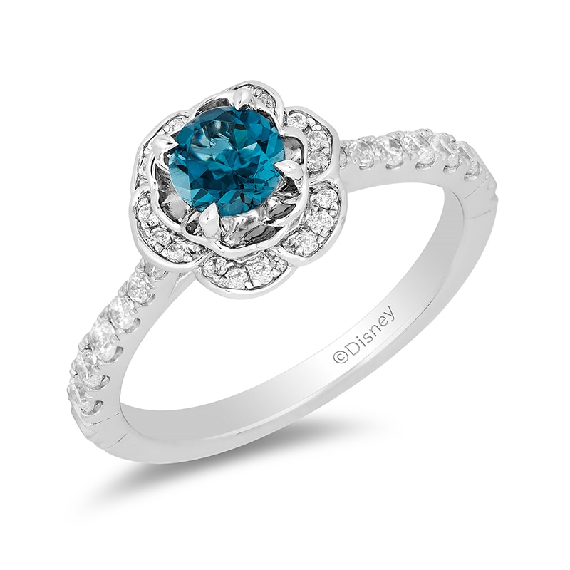 Main Image 1 of Previously Owned - Enchanted Disney Cinderella London Blue Topaz and 1/3 CT. T.W. Diamond Frame Ring in 14K White Gold