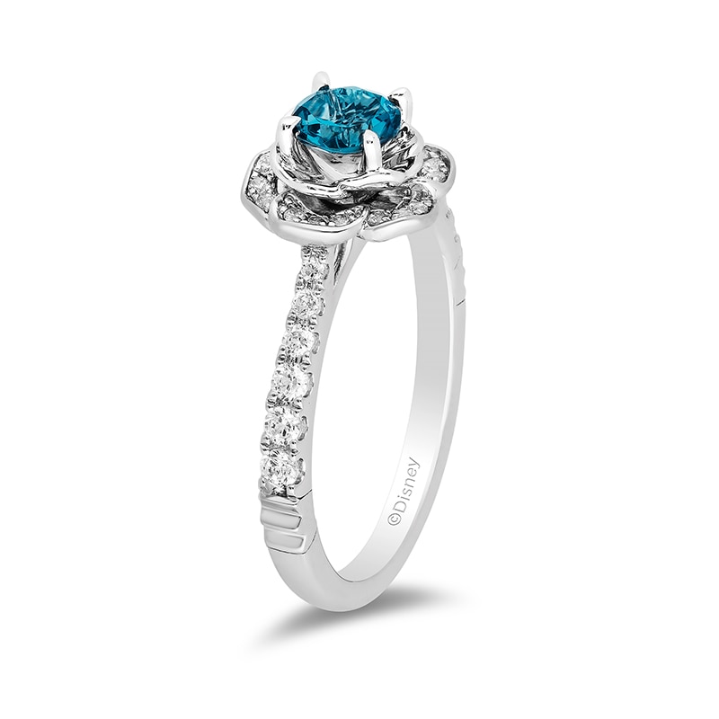 Main Image 2 of Previously Owned - Enchanted Disney Cinderella London Blue Topaz and 1/3 CT. T.W. Diamond Frame Ring in 14K White Gold