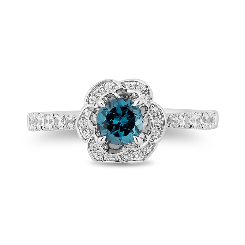 Main Image 4 of Previously Owned - Enchanted Disney Cinderella London Blue Topaz and 1/3 CT. T.W. Diamond Frame Ring in 14K White Gold