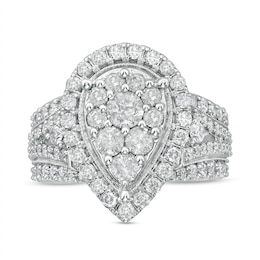 Previously Owned - 2 CT. T.W. Pear Multi-Diamond Frame Vintage-Style Split Shank Engagement Ring in 10K White Gold