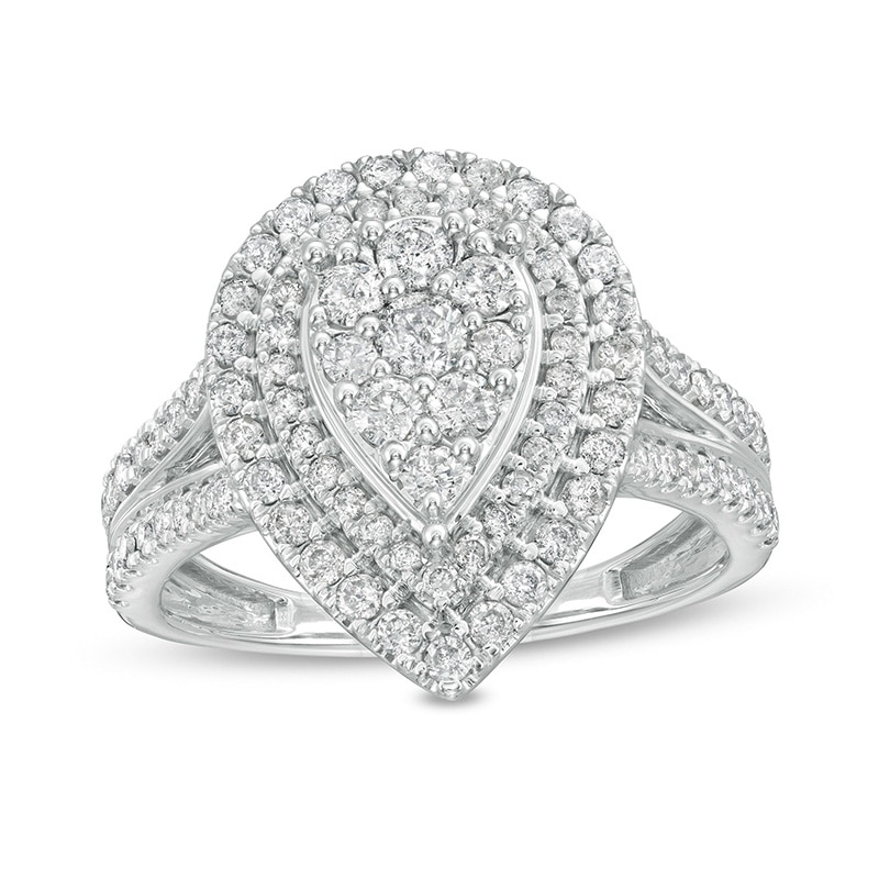 Main Image 1 of Previously Owned - 1 CT. T.W. Composite Pear-Shaped Diamond Frame Split Shank Engagement Ring in 10K White Gold