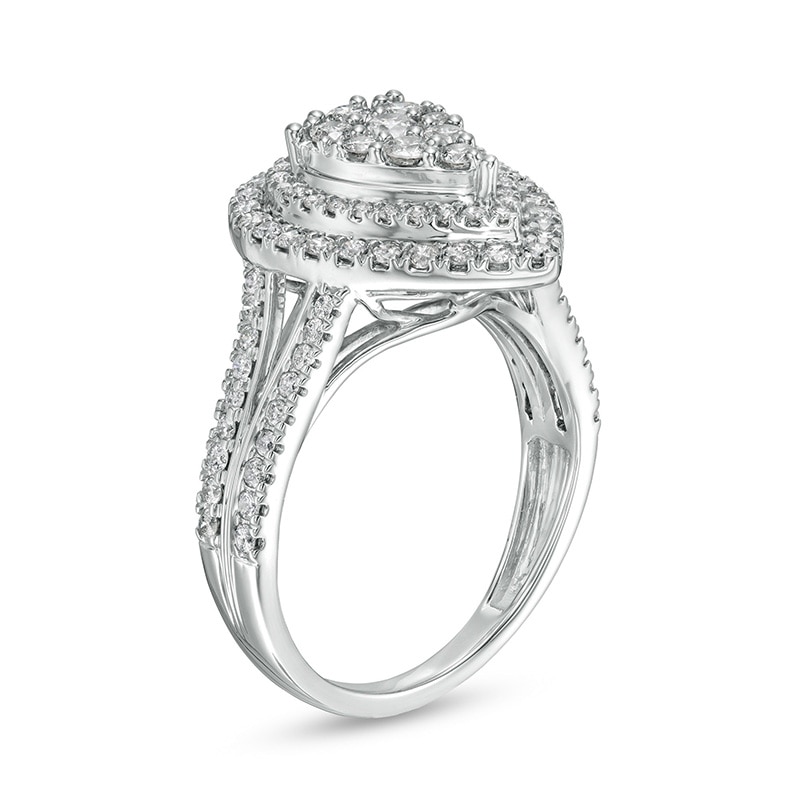 Main Image 3 of Previously Owned - 1 CT. T.W. Composite Pear-Shaped Diamond Frame Split Shank Engagement Ring in 10K White Gold