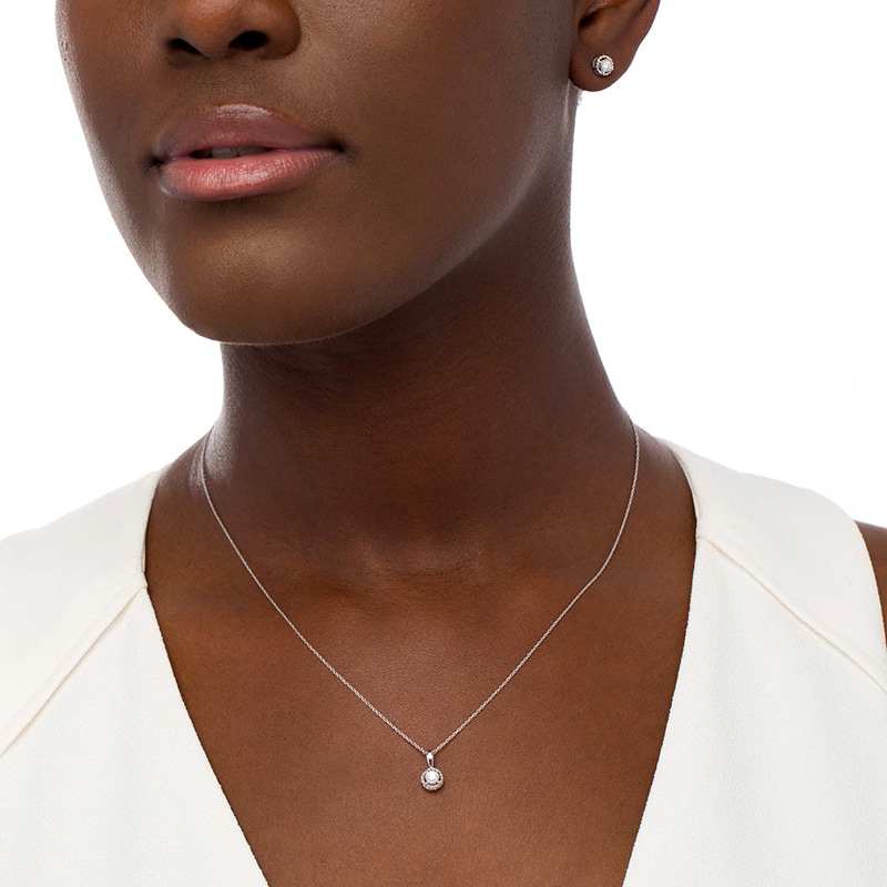 Main Image 2 of Previously Owned - 1/5 CT. T.W. Diamond Solitaire Pendant and Stud Earrings Set in Sterling Silver (J/I3)