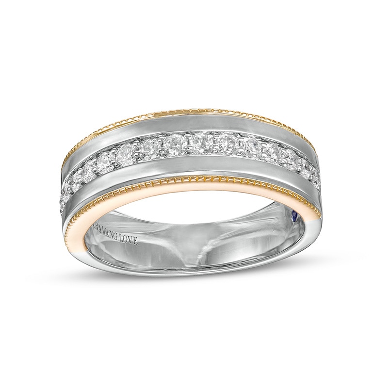 Main Image 1 of Previously Owned - Vera Wang Men's 5/8 CT. T.W. Diamond Vintage-Style Wedding Band in 14K Two-Tone Gold