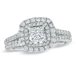 Previously Owned -  Vera Wang Love Collection 1-1/2 CT. T.W. Diamond Frame Split Shank Engagement Ring in 14K White Gold