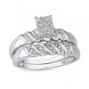 Thumbnail Image 1 of Previously Owned - 1/10 CT. T.W. Diamond Rectangular Cluster Bridal Set in Sterling Silver