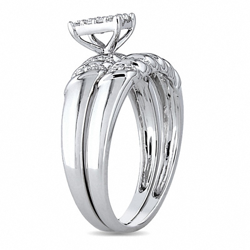 Main Image 2 of Previously Owned - 1/10 CT. T.W. Diamond Rectangular Cluster Bridal Set in Sterling Silver