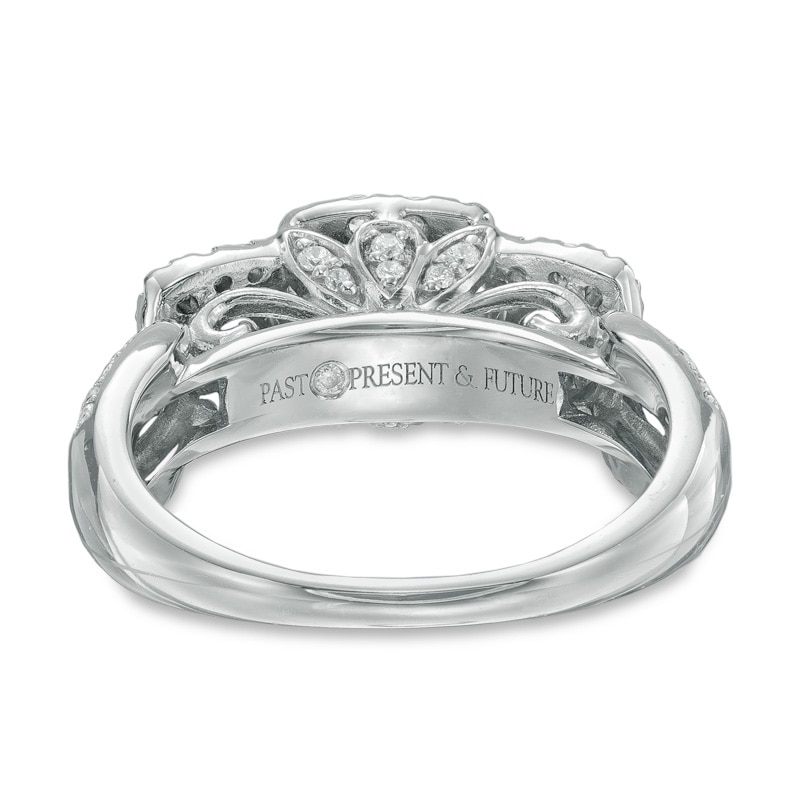 Main Image 3 of Previously Owned - 7/8 CT. T.W. Diamond and Blue Sapphire Past Present Future® Ring in 14K White Gold