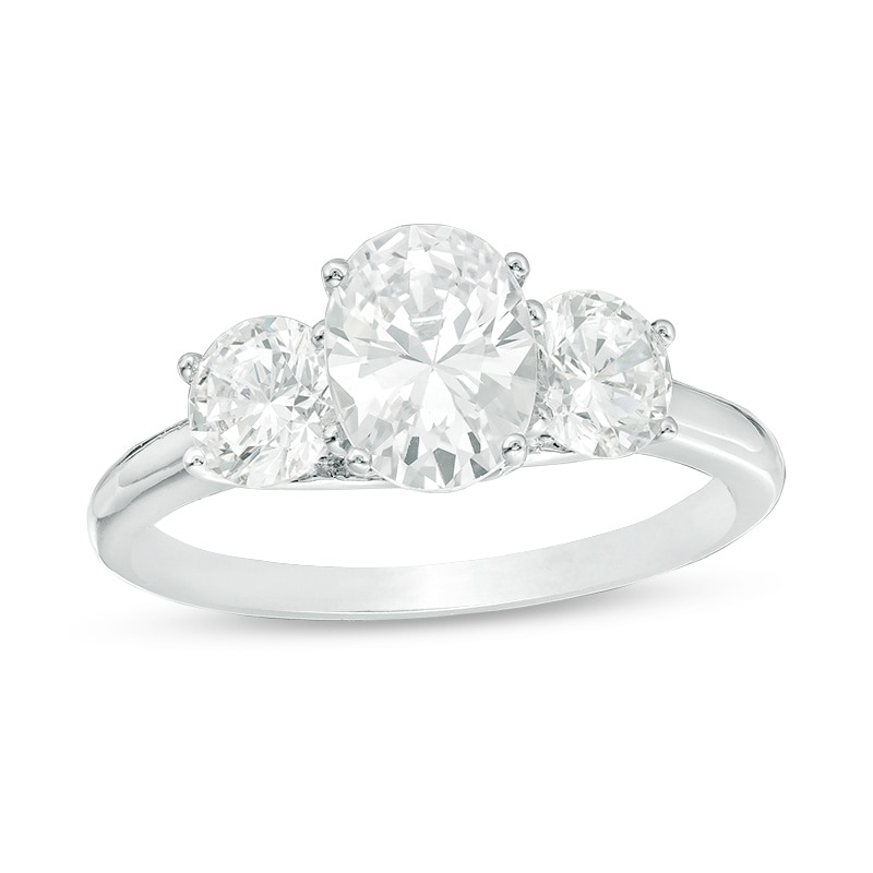 Main Image 1 of Previously Owned - 2 CT. T.W.  Oval Diamond Past Present Future® Engagement Ring in 14K White Gold (I/I1)