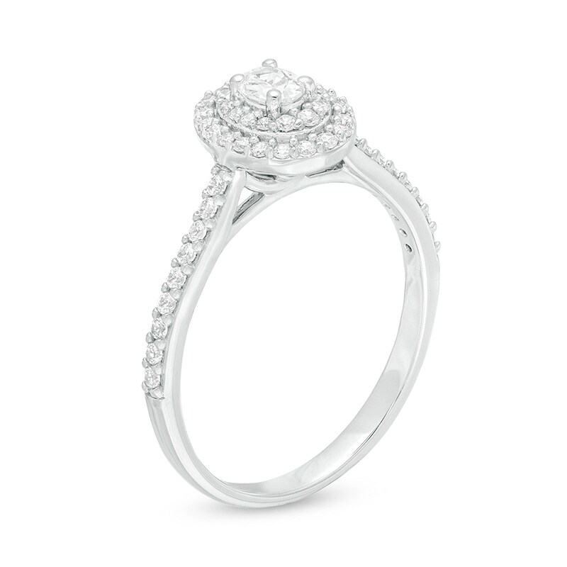 Main Image 3 of Previously Owned - 1/2 CT. T.W. Oval Diamond Double Frame Engagement Ring in 10K White Gold