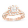 Thumbnail Image 1 of Previously Owned - 1 CT. T.W. Quad Princess-Cut Diamond Frame Split Shank Bridal Set in 10K Rose Gold