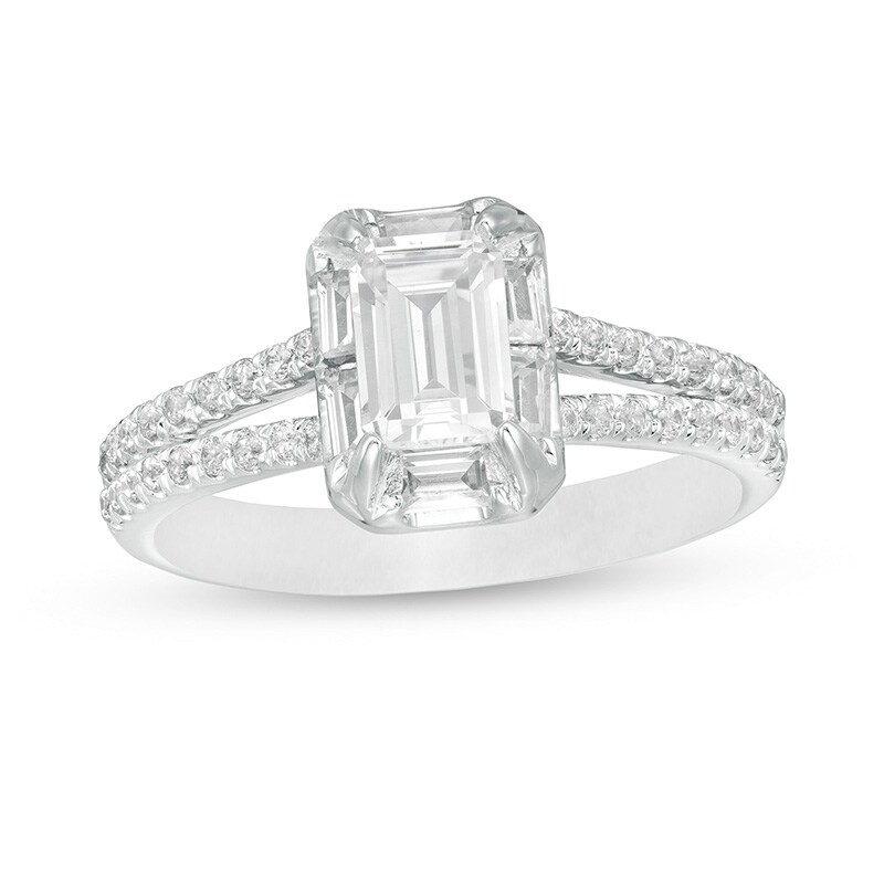 Previously Owned - 1-1/5 CT. T.W. Multi-Shaped Diamond Split Shank Engagement Ring in 14K White Gold