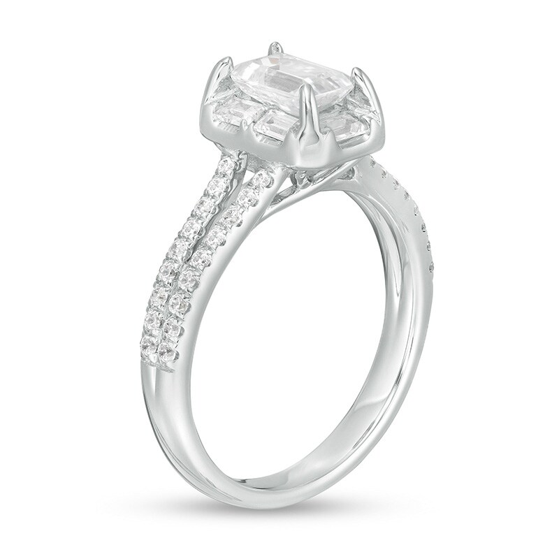 Previously Owned - 1-1/5 CT. T.W. Multi-Shaped Diamond Split Shank Engagement Ring in 14K White Gold