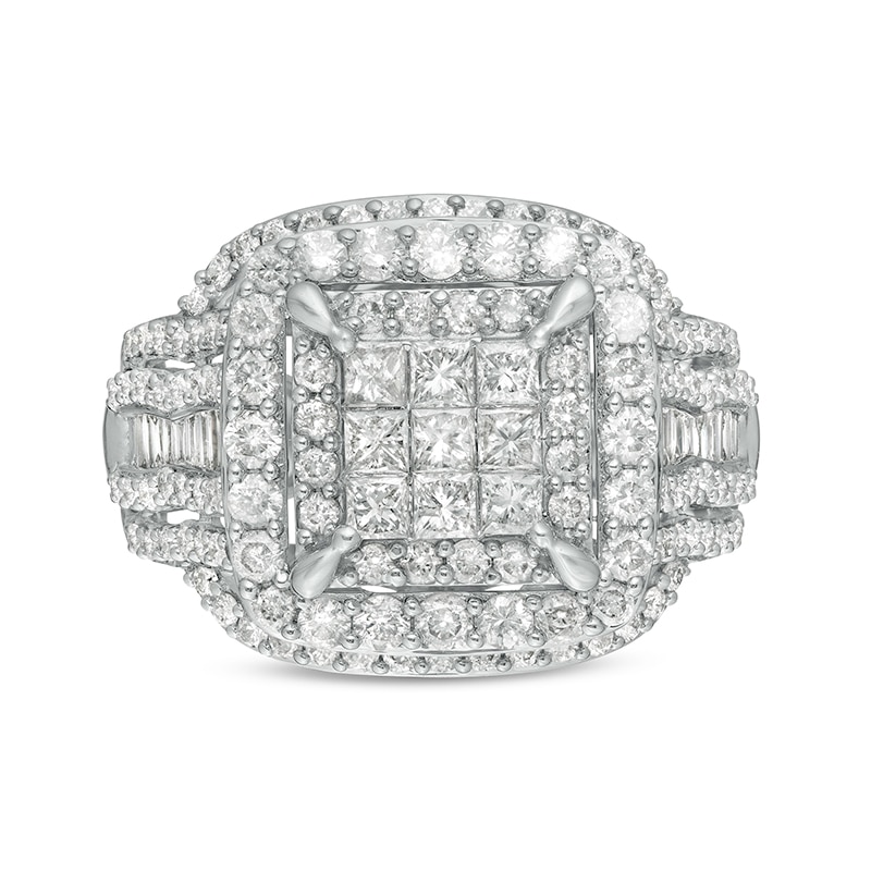 Main Image 4 of Previously Owned - 2 CT. T.W. Princess Multi-Diamond Cushion Frame Multi-Row Engagement Ring in 10K White Gold