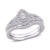 Thumbnail Image 1 of Previously Owned - 1/4 CT. T.W. Composite Pear Diamond Frame Vintage-Style Bridal Set in Sterling Silver